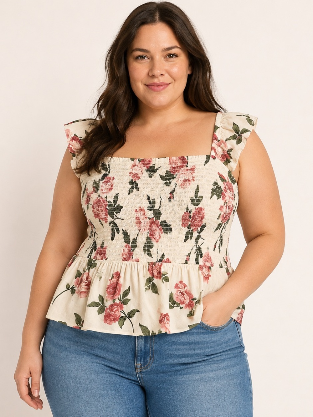 Old Navy XXL Floral Smocked Ruffle Strap Peplum Top Cottagecore